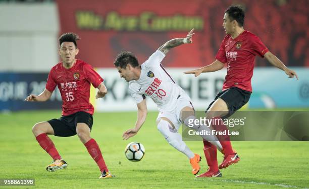 Alexandre Pato of Tianjin Quanjian in action during the AFC Champions League Round of 16 second leg match between Guangzhou Evergrande and Tianjin...