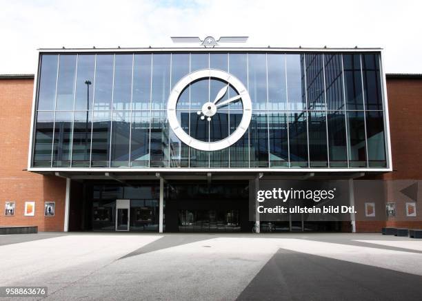 Switzerland Basel-Stadt Basel - clock at the front of the Fair Trade building