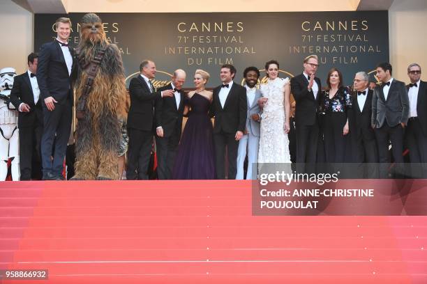 Finnish actor Joonas Suotamo, Chewbacca, US actor Woody Harrelson, US director Ron Howard, British actress Emilia Clarke, US actor Alden Ehrenreich,...