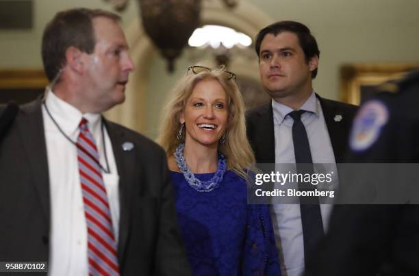 Kellyanne Conway, senior advisor to U.S. President Donald Trump, center, arrives on Capitol Hill before attending the Republican policy luncheons in...