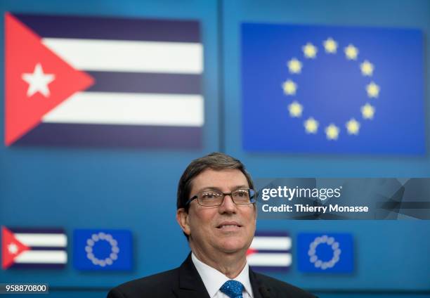 Cuban Foreign Affairs Minister Bruno Rodriguez attends a signature ceremony of an agreement on renewable energy after a meeting on May 15, 2018 in...