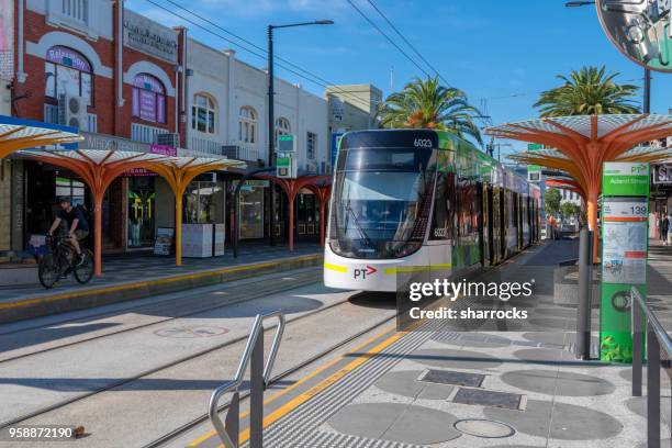 st kilda high street - st kilda beach stock pictures, royalty-free photos & images