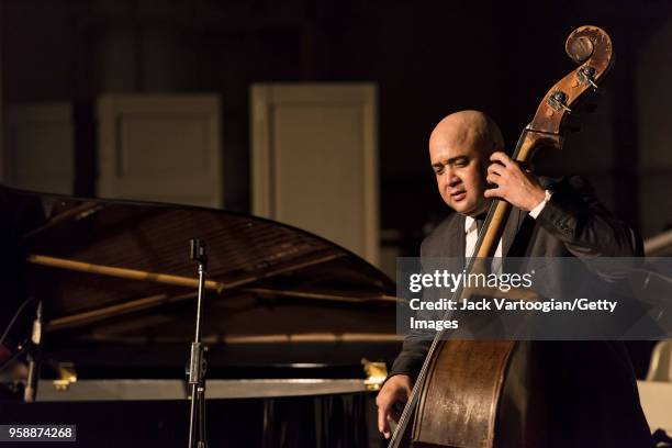 American Jazz musician Peter Washington performs on upright acoustic bass at the 'Jazz Legends for Disability Pride' Benefit Concert at The Quaker...