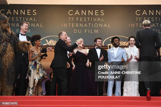 Chewbacca, Finnish actor Joonas Suotamo, British actress Thandie Newton, US actor Woody Harrelson, US director Ron Howard, British actress Emilia...