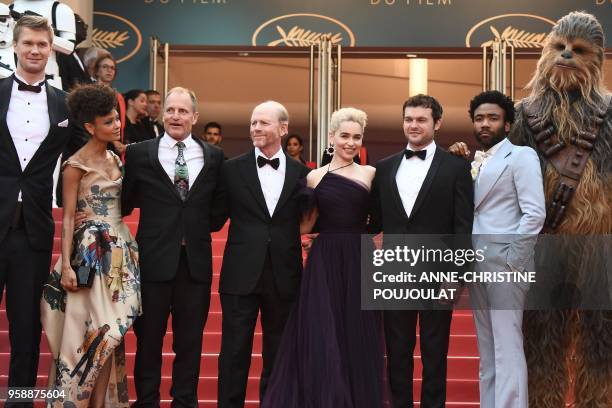 Finnish actor Joonas Suotamo, British actress Thandie Newton, US actor Woody Harrelson, US director Ron Howard, British actress Emilia Clarke, US...