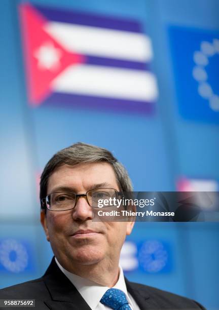 Cuban Foreign Affairs Minister Bruno Rodriguez attends a signature ceremony of an agreement on renewable energy after a meeting on May 15, 2018 in...