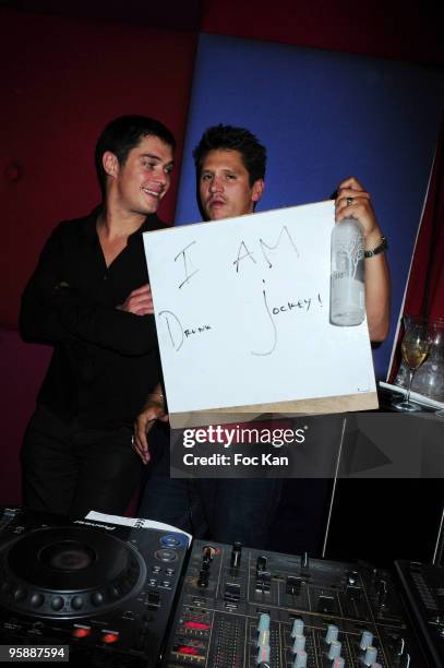 Actors Aurelien Wiik and Matthias Van Khache attend the Matthias Van Khache DJ Party at the Hotel Murano on March 26, 2009 in Paris, France.