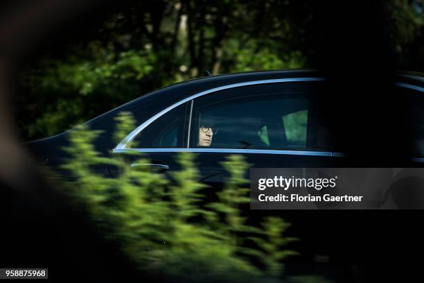 German Foreign Minister Heiko Maas is pictured in his car on his way from the airport to the europe building on May 15, 2018 in Brussels, Belgium....