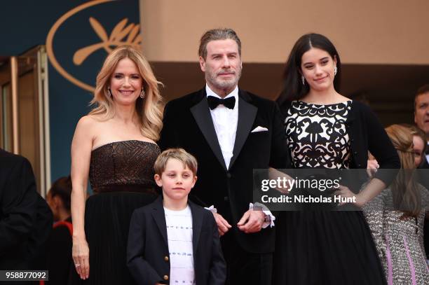 Kelly Preston and John Travolta of "Gotti" pose with their children Ella Bleu Travolta and Benjamin Travolta at the red carpet screening of "Solo: A...