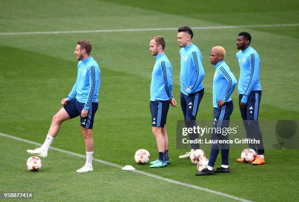 Gregory Sertic of Marseille, Valere Germain of Marseille, Lucas Ocampos of Marseille, Clinton N'Jie of Marseille and Andre-Frank Zambo Anguissa of...