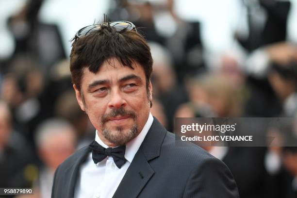 Puerto Rican actor and President of the Un Certain Regard jury Benicio Del Toro poses as he arrives on May 15, 2018 for the screening of the film...