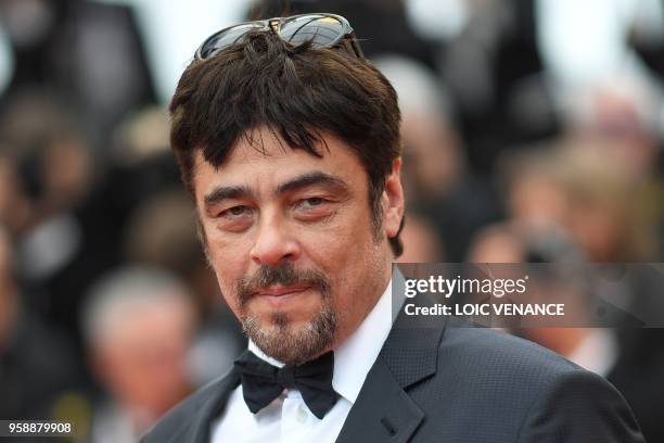 Puerto Rican actor and President of the Un Certain Regard jury Benicio Del Toro poses as he arrives on May 15, 2018 for the screening of the film...