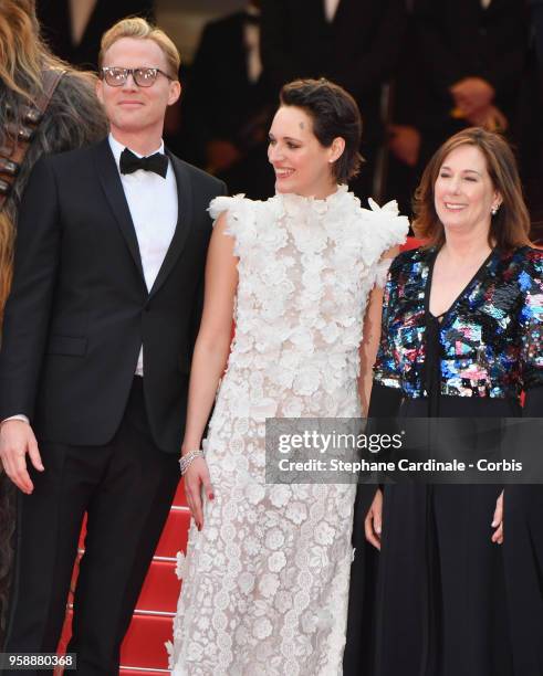 Actor Paul Bettany, actress Phoebe Waller-Bridge and producer Kathleen Kennedy attend the screening of "Solo: A Star Wars Story" during the 71st...