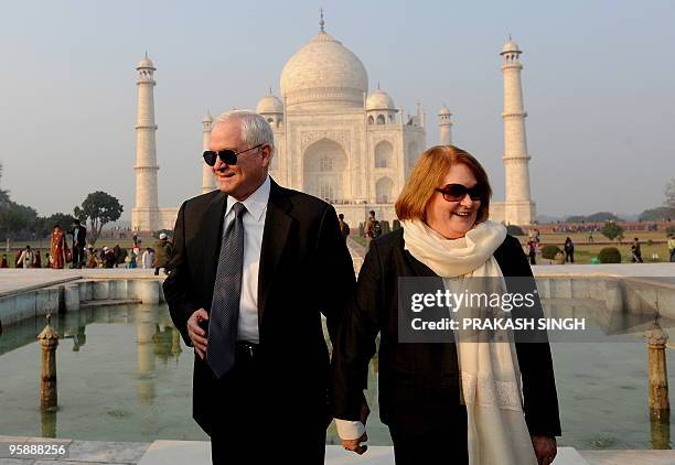 Defense Secretary Robert Gates poses with his wife Becky in front of the Taj Mahal in Agra on January 20, 2010. The Al-Qaeda network poses a serious...