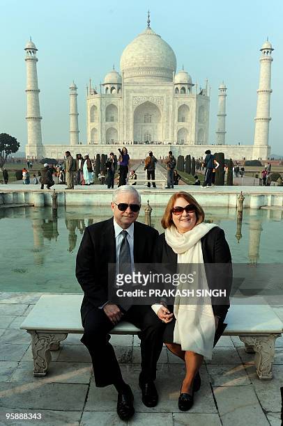 Defense Secretary Robert Gates poses with his wife Becky in front of the Taj Mahal in Agra on January 20, 2010. The Al-Qaeda network poses a serious...