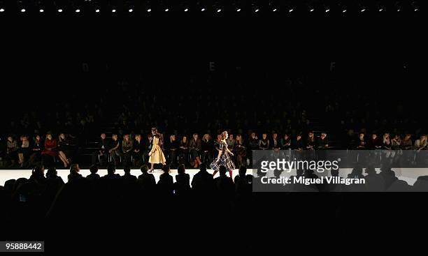 Models walk the runway at the Lena Hoschek Fashion Show during the Mercedes-Benz Fashion Week Berlin A/W 2010 at the Bebelplatz on January 20, 2010...