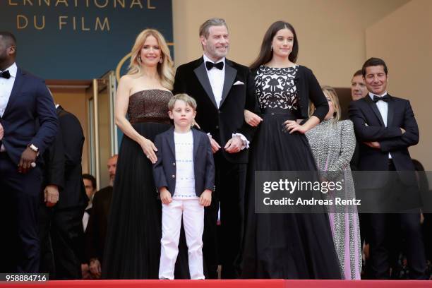Kelly Preston, Benjamin Travolta, John Travolta and Ella Travolta attend the screening of "Solo: A Star Wars Story" during the 71st annual Cannes...