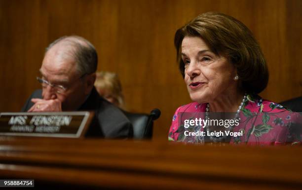 Senator Dianne Feinstein speaks during the Senate Judiciary Committee during a hearing on 'Protecting and Promoting Music Creation for the 21st...
