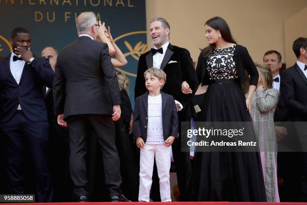 Cent, Director of the festival Thierry Fremaux, Kelly Preston, Benjamin Travolta, John Travolta and Ella Travolta attend the screening of "Solo: A...