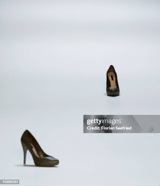 Shoes of Barbara Meier after loosing them on the runway at the Lena Hoschek Fashion Show during the Mercedes-Benz Fashion Week Berlin Autumn/Winter...