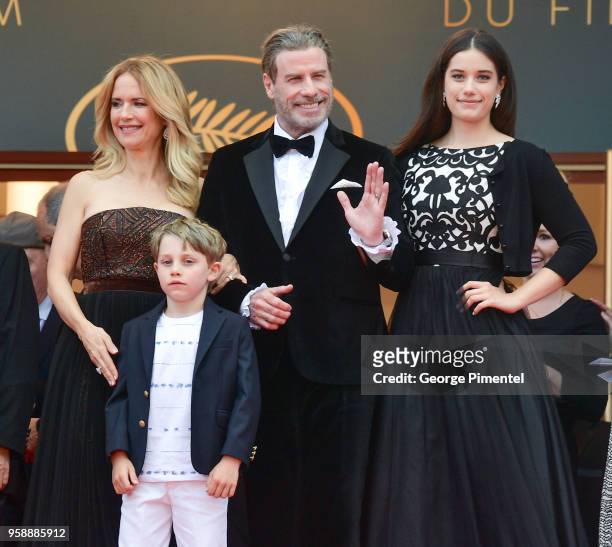 Kelly Preston, Benjamin Travolta, John Travolta and Ella Travolta attend the screening of "Solo: A Star Wars Story" during the 71st annual Cannes...