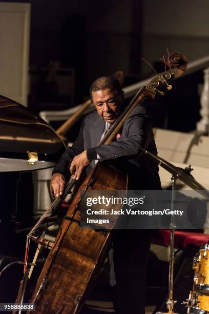 American Jazz musician Buster Williams performs on upright acoustic bass at the 'Jazz Legends for Disability Pride' Benefit Concert at The Quaker...