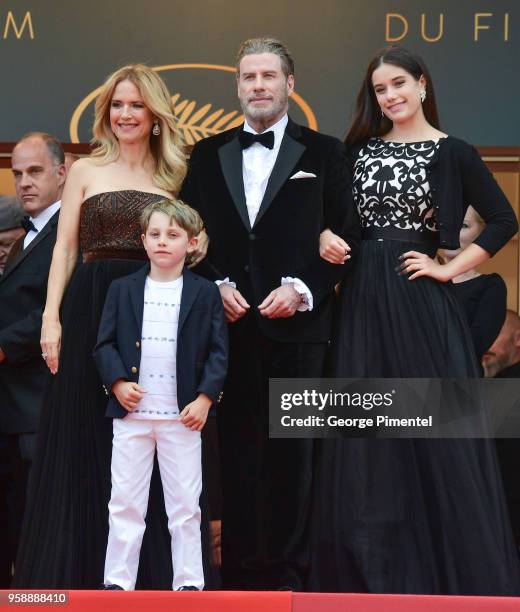 Kelly Preston, Benjamin Travolta, John Travolta and Ella Travolta attend the screening of "Solo: A Star Wars Story" during the 71st annual Cannes...