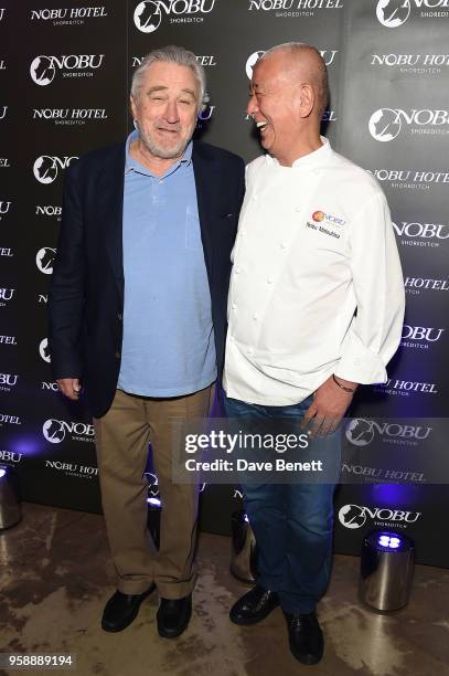 Robert De Niro and Nobu Matsuhisa attend the Nobu Hotel London Shoreditch official launch event on May 15, 2018 in London, United Kingdom.