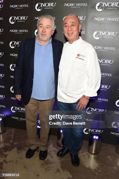 Robert De Niro and Nobu Matsuhisa attend the Nobu Hotel London Shoreditch official launch event on May 15, 2018 in London, United Kingdom.