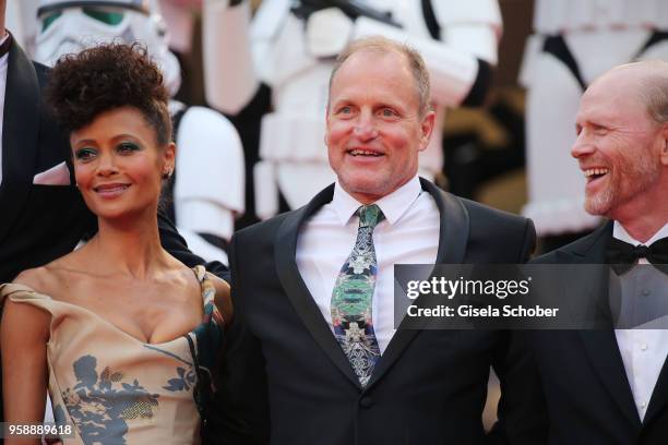 Actress Thandie Newton, actor Woody Harrelson and director Ron Howard attend the screening of "Solo: A Star Wars Story" during the 71st annual Cannes...