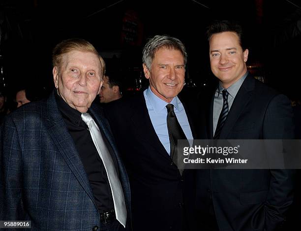 Viacom Chairman of the Board Sumner Redstone, actor/executive producer Harrison Ford and actor Brendan Fraser arrive at the premiere of CBS Films'...