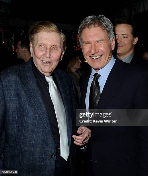 Viacom's Sumner Redstone and actor/executive producer Harrison Ford arrive at the premiere of CBS Films' "Extraordinary Measures" at the Chinese...