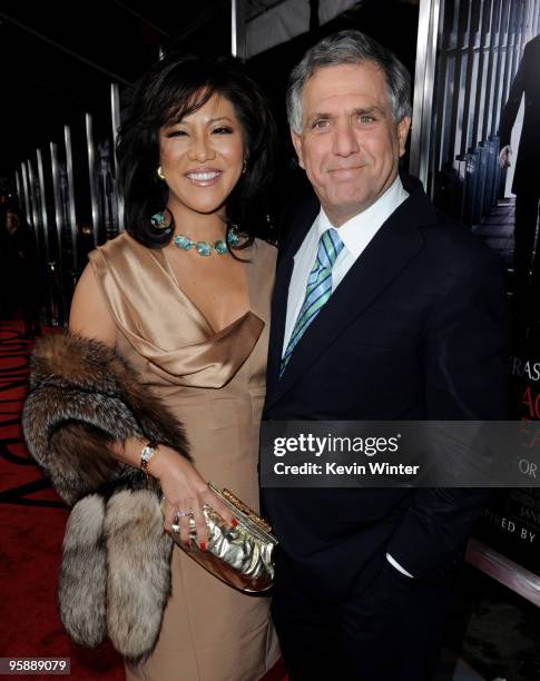 Corporation president and CEO Les Moonves and his wife Julie Chen arrive at the premiere of CBS Films' "Extraordinary Measures" at the Chinese...