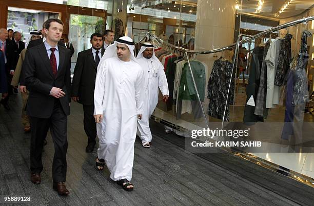 Crown Prince Frederik of Denmark Andre Henrik Christian talks with Abdullah Mohammed Al-Awar, Dubai International Financial Center executive officer,...