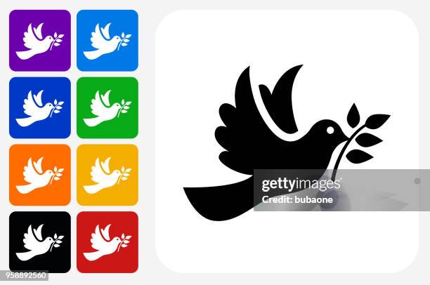 illustrazioni stock, clip art, cartoni animati e icone di tendenza di set di pulsanti quadrati dell'icona colomba - serenità