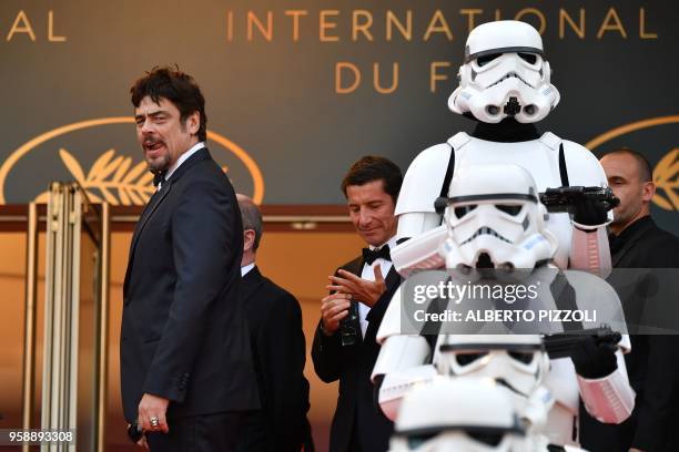 Puerto Rican actor and President of the Un Certain Regard jury Benicio Del Toro arrives on May 15, 2018 for the screening of the film "Solo : A Star...