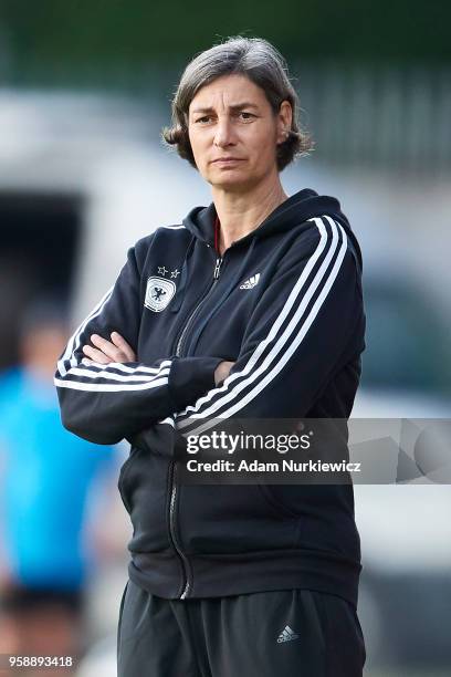 Trainer coach Anouschka Bernhard from Germany looks on during the UEFA Under17 Girls European Championship match between Lithuania U17 and Germany...