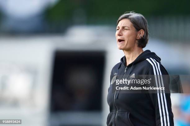 Trainer coach Anouschka Bernhard from Germany shouts during the UEFA Under17 Girls European Championship match between Lithuania U17 and Germany U17...