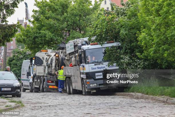 Process of draining sewage is seen in Gdansk, Poland on 15 May 2018 Over 50 milion untreated sewage is pumped directly into the Motlawa river due the...