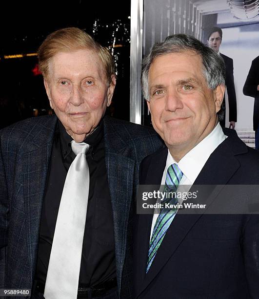 Viacom's Sumner Redstone and CBS Corporation president and CEO Les Moonves arrive at the premiere of CBS Films' "Extraordinary Measures" at the...