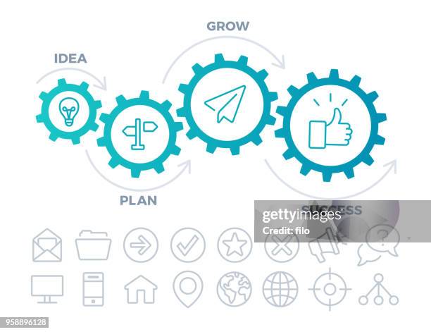 ilustrações de stock, clip art, desenhos animados e ícones de gear infographic template - motor