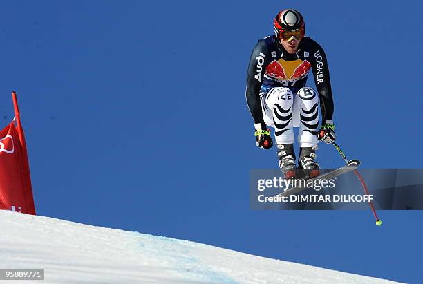 Stephan Keppler of Germany competes during the first official practice at the Hahnenkamm race course on January 20, 2010 for the men's ski World Cup...