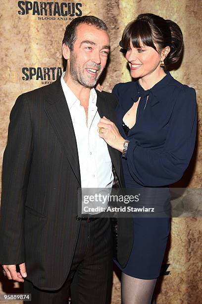 Actors John Hannah and Lucy Lawless attend the premiere of "Spartacus: Blood and Sand" at the Tribeca Grand Screening Room on January 19, 2010 in New...