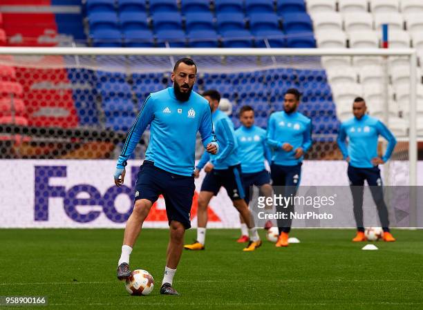 Kostas Mitroglou during the training before the final of Europa League between Atletico de Madrid against Olimpique de Marseille at Parc Olympique...