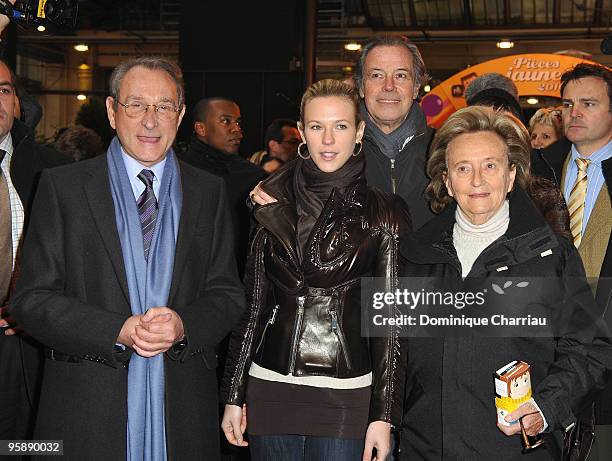 Mayor of Paris bertrand Delanoe Singer Lorie , Actor Michel Leeb and Bernadette Chirac attend The "Pieces Jaunes" train Exibition Launch at Gare du...