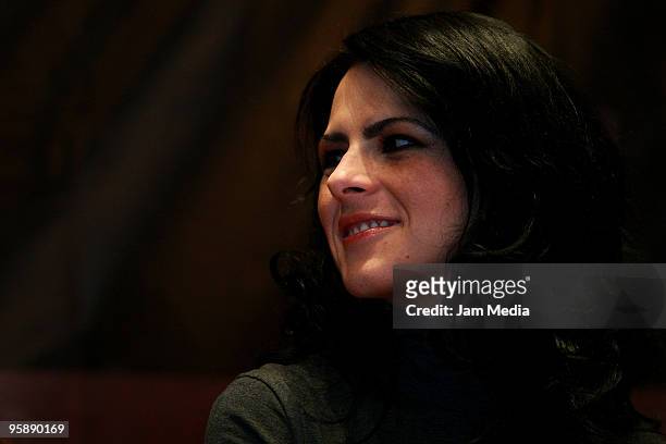 Actress Karla Uribe attends a press conference to present the movie 'Fecha de Caducidad' at the Sala Luis Bunuel of the Center of Cinematographic...