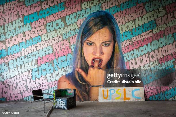 Deutschland Germany Berlin Die ehemalige amerikanische AbhÃ¶rstation auf dem Teufelsberg mit von KÃ¼nstlern gestalteten Graffitti. Der Ort kann heute...