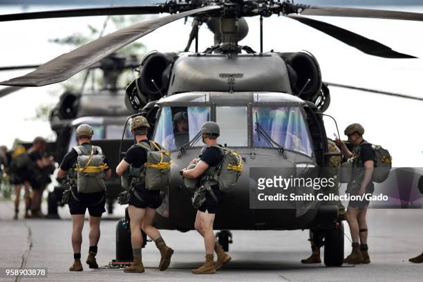 5th Ranger Training Battalion US Army Rangers boarding a UH-60 Blackhawk Helicopter, War Hill Park, Dawsonville, Georgia, May 9, 2018. Image courtesy...