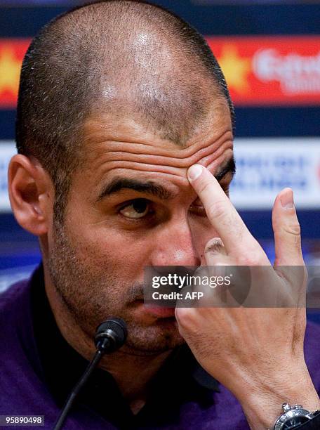 Barcelona's coach Pep Guardiola gives a press conference at the Camp Nou Stadium in Barcelona, on January 20, 2010. Barcelona coach Pep Guardiola has...