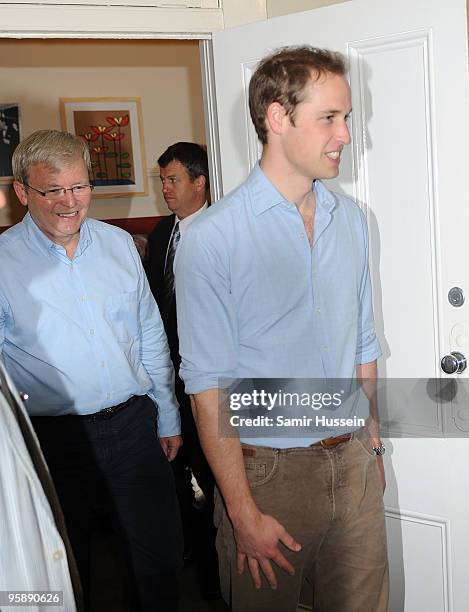 Australian Prime Minister Kevin Rudd and Prince William arrive to meet members of the Ted Noffs Foundation at a Randwick community centre on the...